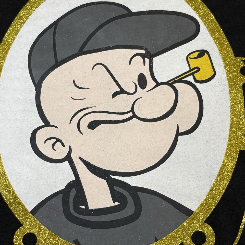 NWT Reason Popeye The Sailor Man Graphic T Shirt Black Glitter Logo Men's L - Picture 6 of 11